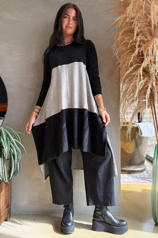 Agata Longline Split Side Knit Mid Grey Marl